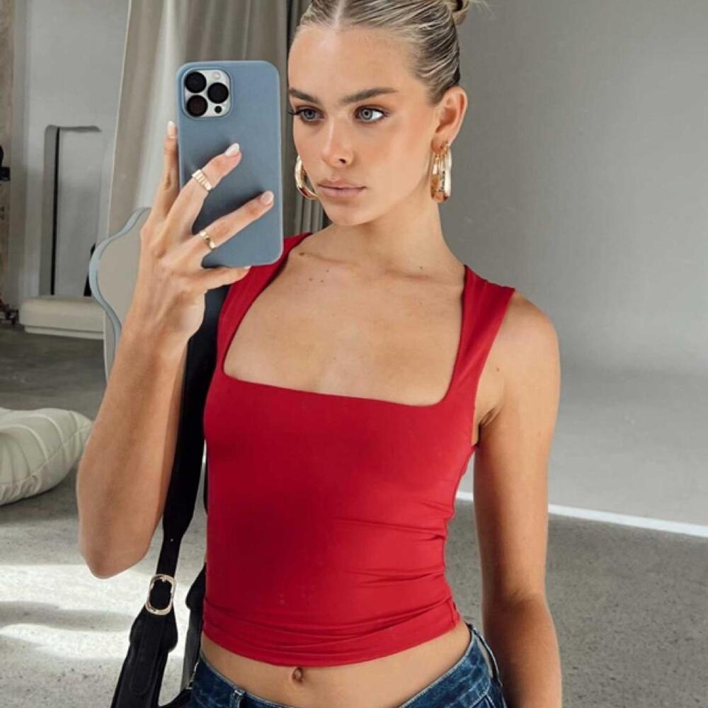 Princess Polly Red Square Neck Crop Top